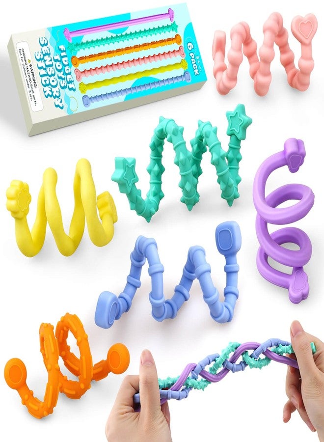 Britik Sensory Sticks Fidget Toys for Kids Adults: 6 Pack Silicone Textured Calming Sensory Toys for Anxiety Relief Kids with Autism, Classroom & Travel, Stocking Stuffers for Teen Girls Boys Kids - Image 1